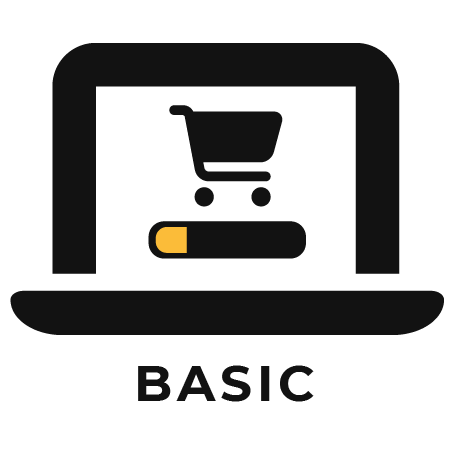 Cart icon inside laptop icon representing basic ecommerce website