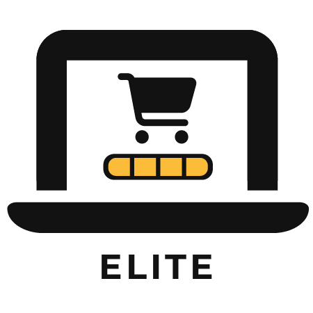 Cart icon inside laptop icon representing elite ecom website