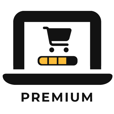 Cart icon inside laptop icon representing premium ecom website