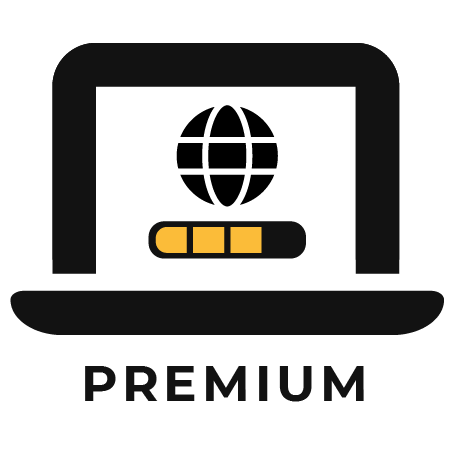 Globe icon inside laptop icon representing premium website