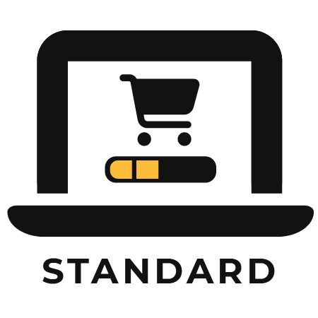 Cart icon inside laptop icon representing standard ecom website